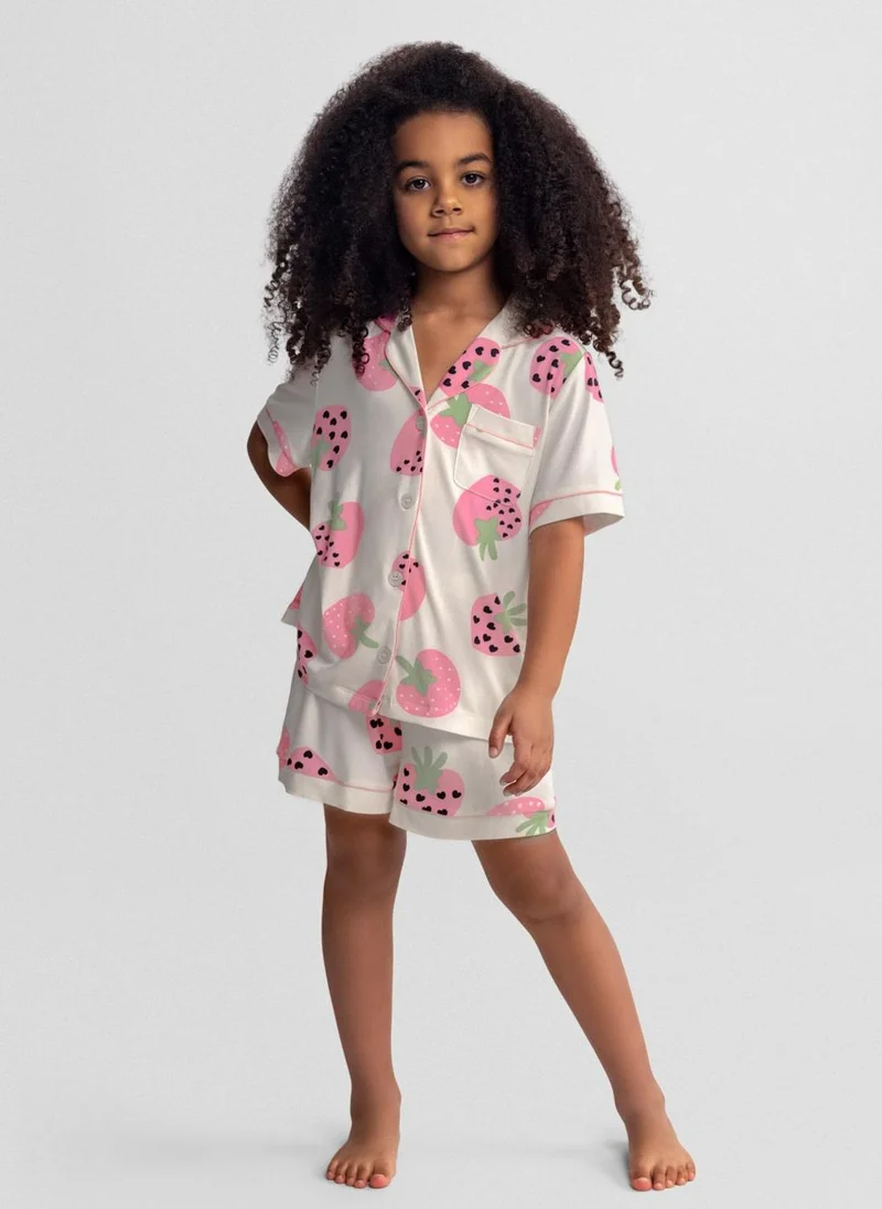 Minoti Girls short sleeve pyjama set cream pink